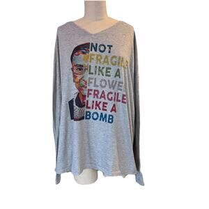 Ruth Bader Ginsburg “Not Fragile Like A Flower” Long,Wide Sleeve Grey Shirt L